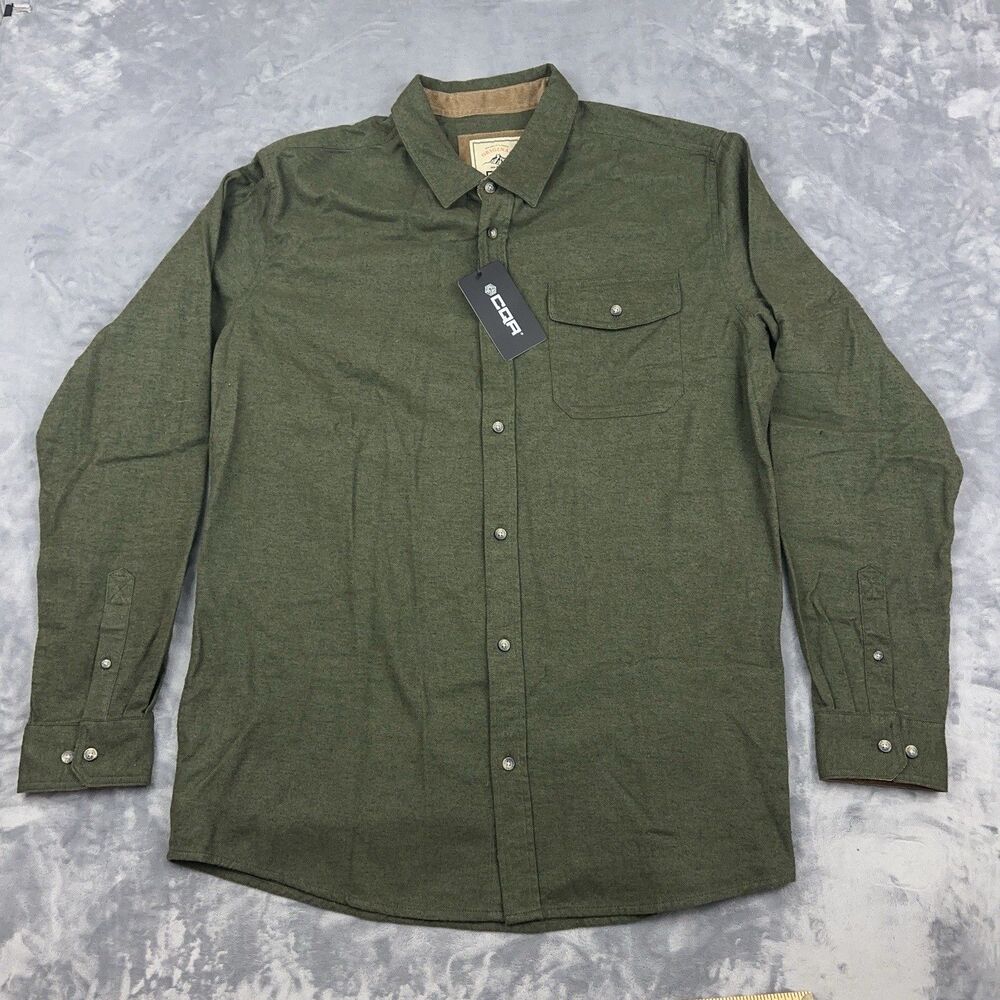 CQR Flannel Shirt Mens Size XL Green Button Up Flip Cuff 100% Cotton NWT